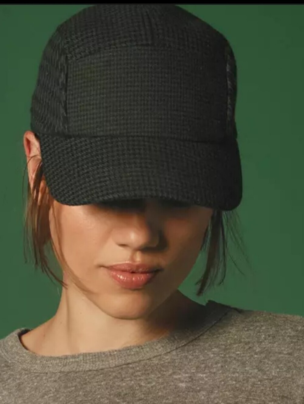 By Anthropologie Green Black Houndstooth Plaid Menswear 5-Panel Baseball Cap Hat